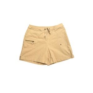 J Jill Shorts Women's Sz 14 Tan Stretch Khaki High Rise Utility Cargo Drawstring